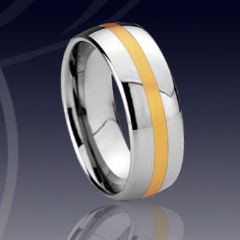 WCR0318-Tungsten Ring Gold Inlay