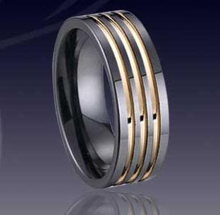 WCR0326-Tungsten Wedding Rings With Gold Inlay