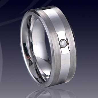 WCR0192-Tungsten Ring With CZ Stone